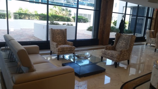 Partial view of the new sofas, chairs and basket in the Aquarius Lobby.