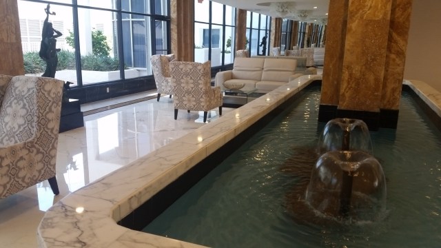 New chairs, sofas, baskets in the Lobby. If you look hard enough you can see the mermaid. Fountains on the right side.